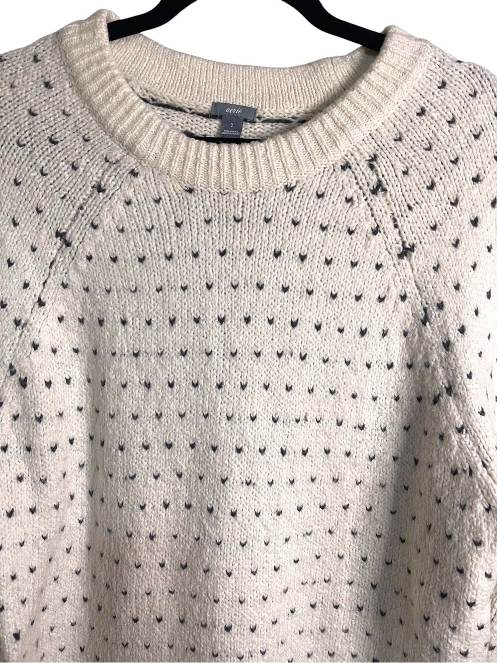Aerie Heart Print Crewneck Cozy Sweater Size Small - Picture 3 of 8